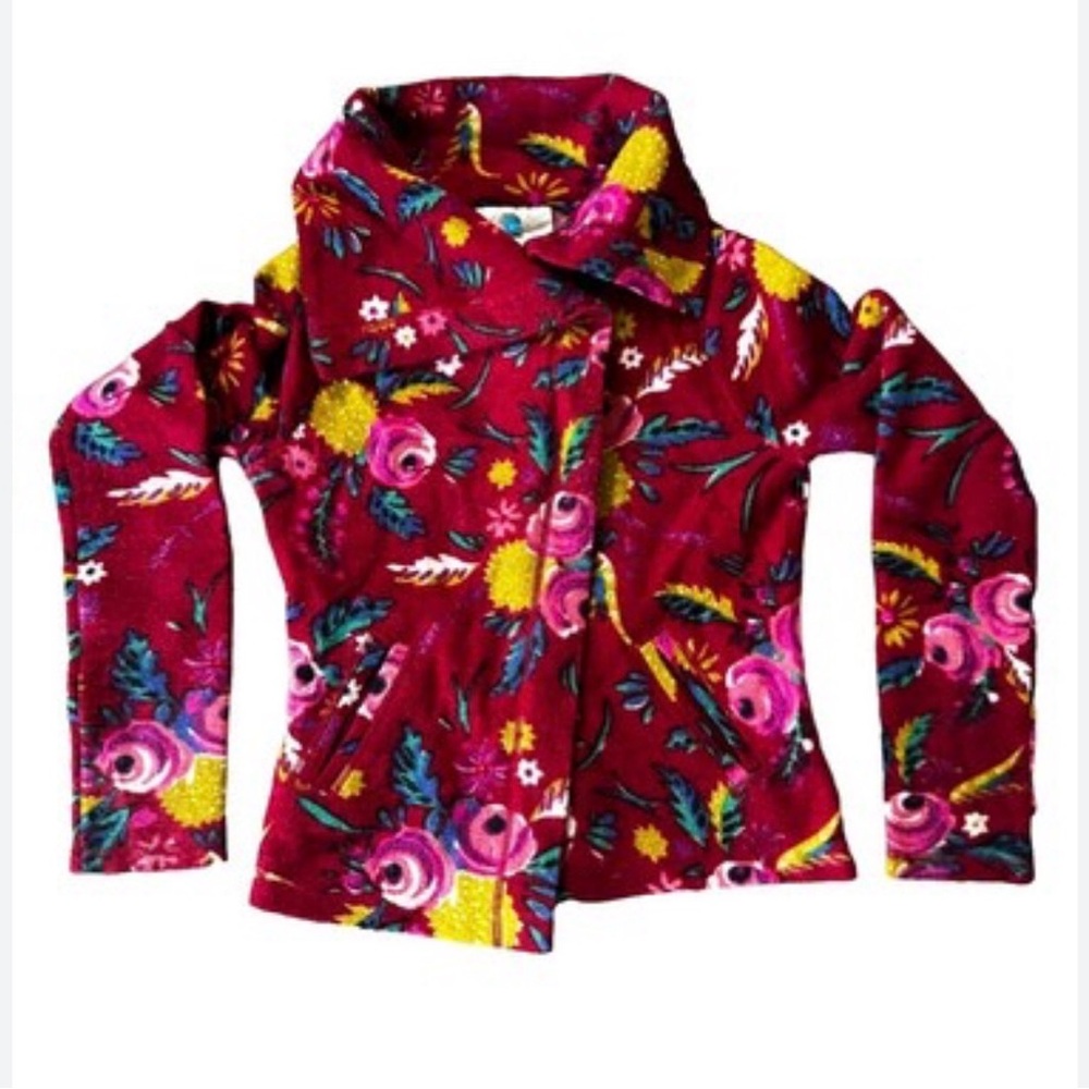 Anthropologie Sparrow XL Bright Stylish Colorful Floral Bomber Jacket 100% Wool